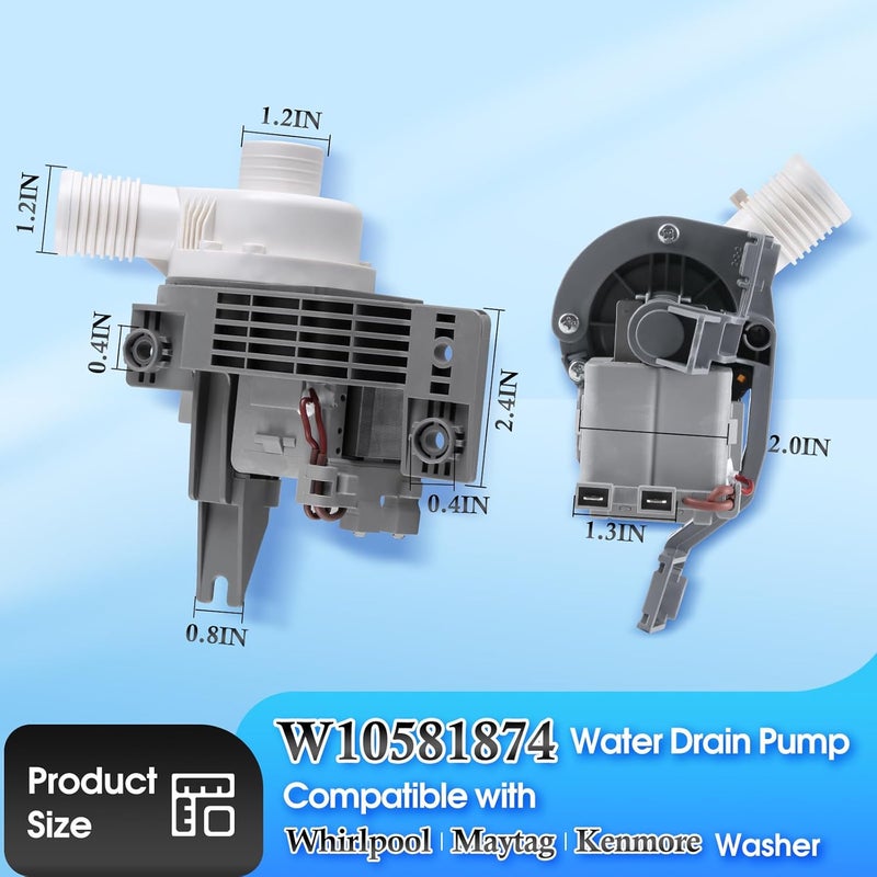 GREALTH W10581874 Washer Drain Pump Compatible with Whirlpool Kenmore Maytag, Replacement Part WPW10581874 AP5949627 3449735 PS10056668 EAP10056668 - Image 2